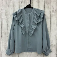 再アップ【 RETRO GIRL 】レトロガール Vネックフリルブラウス ブルー FREE