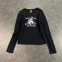 00s 2000's HARLEY DAVIDSON NEW YORK CITY ハーレーダビッドソン 長袖 ロンT カットソー ロゴプリント 短丈 アーカイブ y2k 平成 風景画 レディース