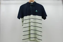 中古 メンズ アディダス adidas 半袖ポロシャツ O ネイビー×淡い黄緑 ボーダー
