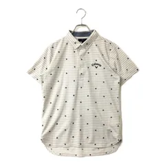中古 メンズ キャロウェイ Callaway 半袖ポロシャツ M 白×グレー ボタンダウン チェック 星柄