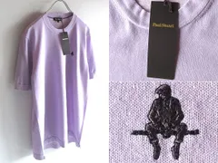 新品タグ付 Paul Stuart ポールスチュアート ロゴ刺繍 コットンリネン 半袖 サマーニット Tシャツ M ラベンダー 春夏 三陽商会正規品