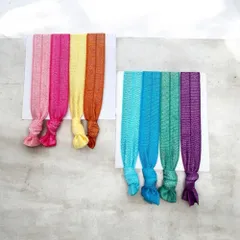 ヘアタイ リボンゴム 6本セット ハンドメイド素材 ヘアアクセサリー 髪留め カラフル 結び目付き ブレスレット 8色 pt-3026