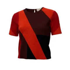 70b10 【美品】Alexander McQUEEN アレキサンダーマックイーン 半袖ニットカットソー ニットTシャツ カラーブロック トップス Lサイズ レッド レディース 女性用u02tのサムネイル