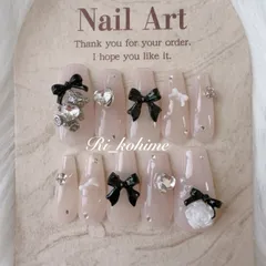 ネイルチップ　現品　フレンチガーリー　ちゅるん　ニュアンス　バレエコア　ワンホン　韓国　メンカラ　推しネイル　y2k  夢かわ　ツイード　バレエコア　クマ　くま　黒　ピンク