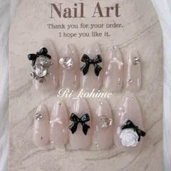 ネイルチップ　現品　フレンチガーリー　ちゅるん　ニュアンス　バレエコア　ワンホン　韓国　メンカラ　推しネイル　y2k  夢かわ　ツイード　バレエコア　クマ　ピンク　黒　スナ系