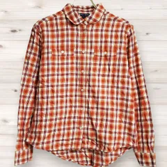 B1376 プチバトー PETIT BATEAU 長袖シャツ (S) 赤 チェック 総柄 綿/コットン レギュラーカラー