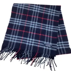 BURBERRY LONDON バーバリーロンドン マフラー カシミア100％ ネイビー×レッド