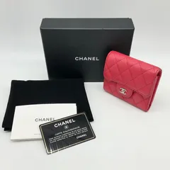 CHANEL シャネル マトラッセ キャビアスキン スモールフラップウォレット ミニ財布 三つ折り財布 コンパクトウォレット レッド ピンク シルバー金具 レザー A84029【中古】 Bランク　3_90