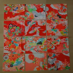 昭和レトロ｜メリンス和柄ハギレ 12枚セット　見本帳剥がし・まとめ売り A