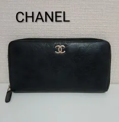 AQS46 シャネル カメリア ラウンドファスナー長財布 シルバー金具 シール付き