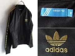 adidas originals アディダス トレフォイル ロゴ刺繍 バックデカロゴ ATPタイプ ジャージ トラックジャケット M ブラック ゴールド 黒金