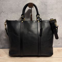 美品 HERZ ヘルツ Organ オルガン 本革 2WAY トートバッグ ブラック レザー ショルダー付き ファスナー開閉 日本製 ビジネス 通勤 メンズ レディース