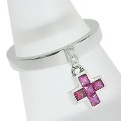 【返品OK】スタージュエリー クロスモチーフ 天然ルビー リング K18WG 11号 新品仕上げ済み 合計0.02ct 天然ダイヤ レディース 18K 18金 ホワイトゴールド 揺れる 動く【送料無料】【中古】