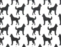 【ゆきちゃん限定】X2683 シベリアンハスキー柄 シルエット 白 布 1m