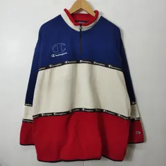 champion チャンピオン ハーフジップ フリース ジャケット トリコロール プルオーバー 切替 配色 ポリ 古着 vintage オーバーシルエット ブルー レッド ホワイト L B258