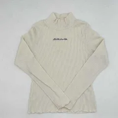 NICE CLAUP　ナイスクラップ　ロゴ刺しゅうテレコハイネックトップス　オフホワイト　フリーサイズ　◇〇