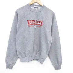 M/古着 長袖 スウェット メンズ 90年代 90s ネブラスカ 刺繍 クルーネック USA製 グレー 霜降り 25dec20