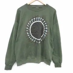 XL/古着 長袖 スウェット メンズ 太陽 クルーネック 濃緑 25dec20