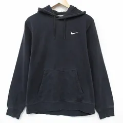L/古着 ナイキ NIKE 長袖 スウェット パーカー メンズ ワンポイントロゴ 黒 25dec20