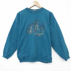 L/古着 NORTHERN REFRECTIONS 長袖 スウェット メンズ 00年代 00s 犬 クルーネック 青緑 25dec20