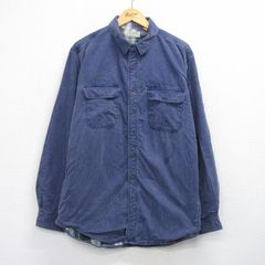 XL/古着 エルエルビーン 長袖 ブランド シャツ メンズ 80年代 80s 大きいサイズ ロング丈 コットン USA製 紺 内側フランネル 25dec20