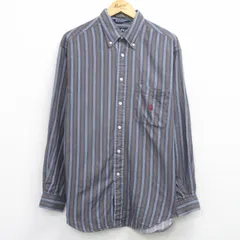 XL/古着 ノーティカ 長袖 ブランド シャツ メンズ 90年代 90s ワンポイントロゴ ロング丈 コットン ボタンダウン USA製 紺他 ストライプ 25dec20