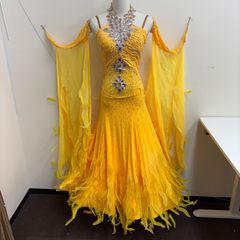 タカダンススタンダードドレス　M-Lサイズ 社交ダンス競技用 イエロー フリル タカダンススタンダードドレス M-Lサイズ 社交ダンス競技用 イエロー