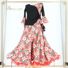 社交ダンス 衣装 スタンダード 上下セット ツーピース レッスンウェア パーティ衣装 赤 黒 ICHIOKU イチオク ブラック系 レッド系 花柄 シック デザイン 二重スカート ボリューム 優雅 動き ヒョウ柄 伸縮性 ウエストゴム