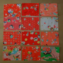 昭和レトロ　メリンス和柄ハギレ 12枚セット　見本帳剥がし・まとめ売り  C