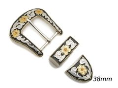 レンジャーバックル アンバーキャニオン ニッケル&ブラック ベルト巾38mm、本体67.5mm×66mm 1セット バックル レンジャーバックル（3ピースバックル） レザークラフトぱれっと