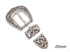 レンジャーバックル セルティック ニッケル ベルト巾25mm、本体60mm×55mm 1セット バックル レンジャーバックル（3ピースバックル） レザークラフトぱれっと
