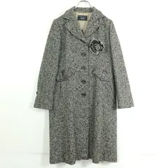 レリアン★大人上品♪ツイードのロングコート サイズ9 グレー系 共布コサージュ付き♪あったかウール混♪z17776