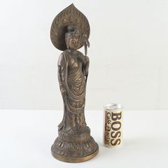 中国 観音菩薩立像 鉄製 顔面青銅 高さ32cm 明〜清朝期 アンティーク