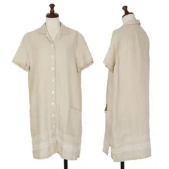 マドモアゼルノンノンMademoiselle NON NON リネン裾刺繍半袖シャツワンピース ベージュ40L