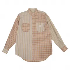 カールヘルムKarl Helmut ストライプ切替チェックボタンダウンシャツ 薄ベージュオレンジM位