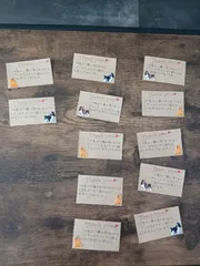サンキューカード１２枚　ワンちゃんのシールをあしらった手書きメッセージカード