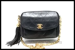 ■CHANEL 2番台 マトラッセ フリンジ GD金具 レザー チェーンショルダーバッグ シャネル■0129fh37887