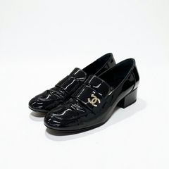 CHANEL ココマーク キルティング ヒールローファー ブラック 37C 