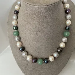 大玉★天然石★淡水本真珠★シルバー★パールネックレス★ハンドメイド★ファッション★デザイン★ネックレス