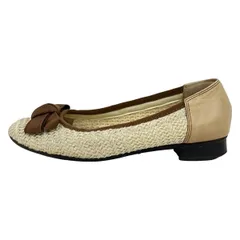 DIANA(ダイアナ) フラットシューズ 21.5 レディース - 白×ブラウン×ベージュ リボン/WELL FIT レザー