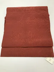 【中古】 名古屋帯 正絹 赤茶地に華紋文様 八寸 全通柄 