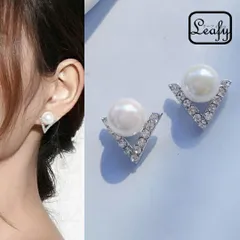 ピアス Vライン パール フェイクパール ラインストーン キラキラ シンプル ボリューム レディース プレゼント ギフト バレンタイン ホワイトデー 卒業式 入学式 入園式 冠婚葬祭 上品 大人可愛い 清楚 華やか