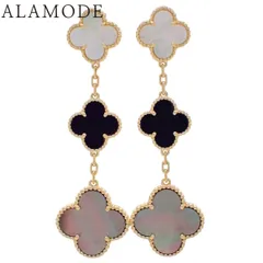 【保証書付】Van Cleef & Arpels(ヴァンクリーフ＆アーペル) マジック アルハンブラ イヤリング 3モチーフ オニキス/マザーオブパール VCARD79000 K18 18.4g ピアス ゴールド ホワイト 40802176616【アラモード】