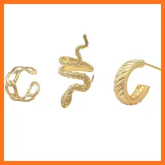 【新品】 ルナリ ピアス イヤーカフ 3点セット 蛇 スネーク ジュエリー アクセサリー フープ リング 片耳用 調節可能 ゴールド (ゴールド) 0