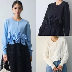 ヘムリボンデザインショートカーデ カーディガン ブラック ホワイト ブルー frene フラーネ 同型