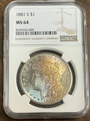 1881-S モルガンダラー NGC MS66 強ルスター 極美トーン 高鑑定品