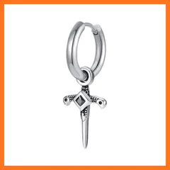 【新品】 ピアス ステンレス メンズ フープ シルバー 揺れる 十字架ピアス 大きい 黒 ブラック クロス 瑪瑙 守り ヴィンテージ 誕生日 クリスマス プレゼント (C) 1