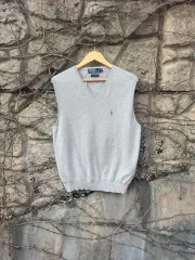 90s ポロラルフローレン ヴィンテージ ピマコットン ニット ベスト ベスト グレー