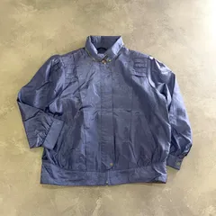【I-18】ブルゾン　ジャケット　レディース　ブルー　光沢　ショート丈　デザイン　古着　春秋アウター