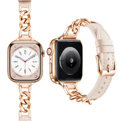 Se 10 9 11 Watch 8 ベルトレディース、対応Apple 7 watch 6 3/2/1)、カウボーイチェーンステンレスレザあっふウォッチバンド、調整ツール不要、トレンドとクラシックの創造的な組み合わせ、互換性apple 5 42mm(Serie